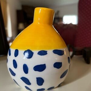 𝅺yellow with Blue Dots small Vase For Home & Office Decor